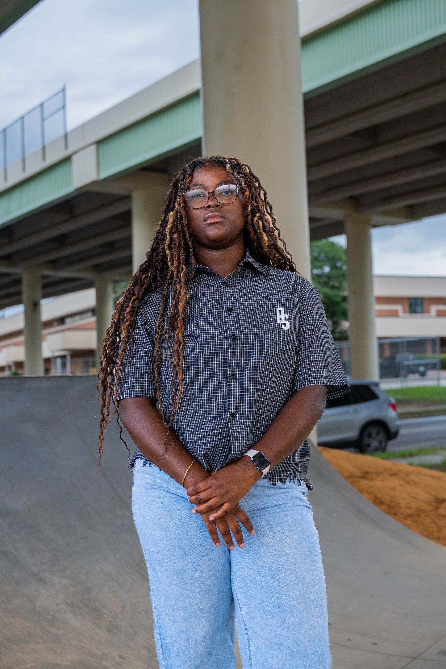 Unisex Distressed Plaid Boxy Shirt